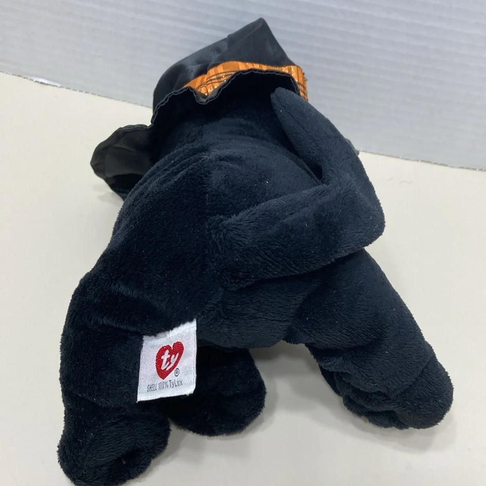 Ty Merlin 2005 Pluffies Halloween Black Cat Witch Hat Stuffed Animal Tags Vtg